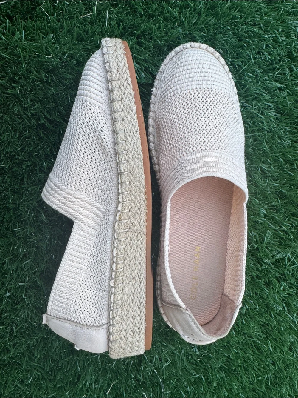 Cole Haan Knit Espadrille Slip-Ons in Light Beige